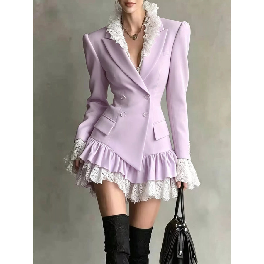 Lace Ruffled Hem Blazer Dress Light Purple / S Apparel and Accessories