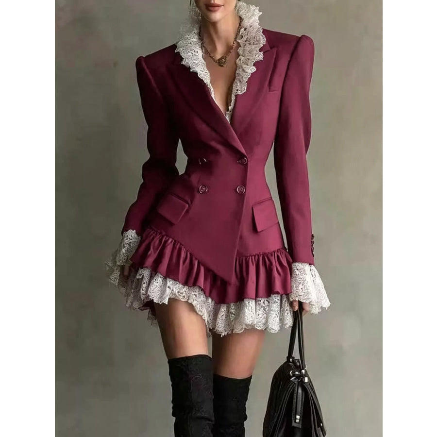 Lace Ruffled Hem Blazer Dress Plum / S Apparel and Accessories