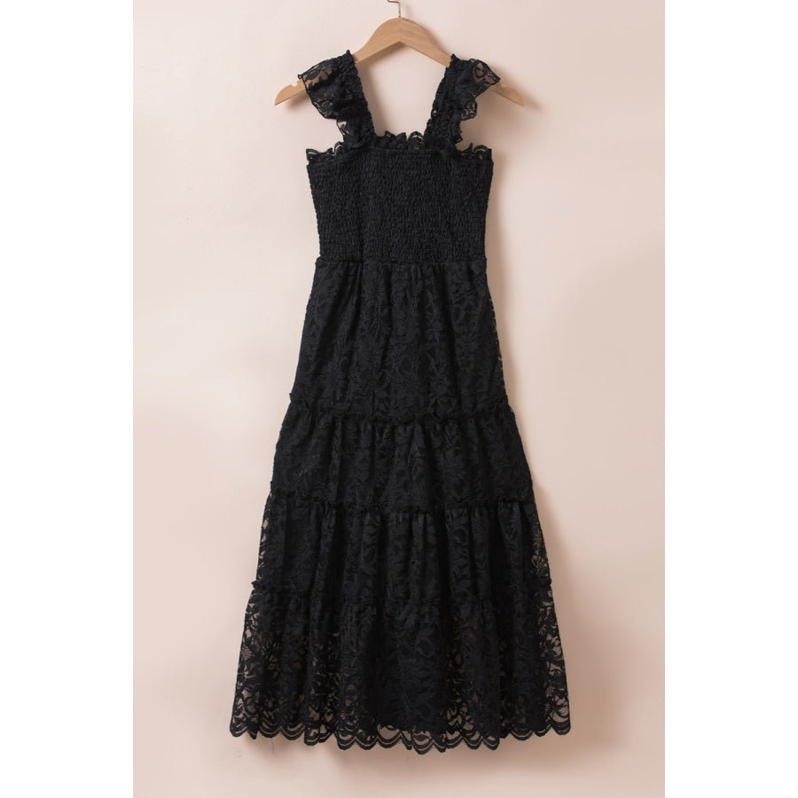 Lace Ruffled Wide Strap Midi Dress Apparel and Accessories