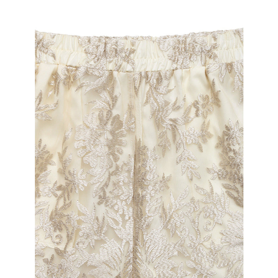 Lace Scalloped Hem Elastic Waist Shorts Apparel and Accessories