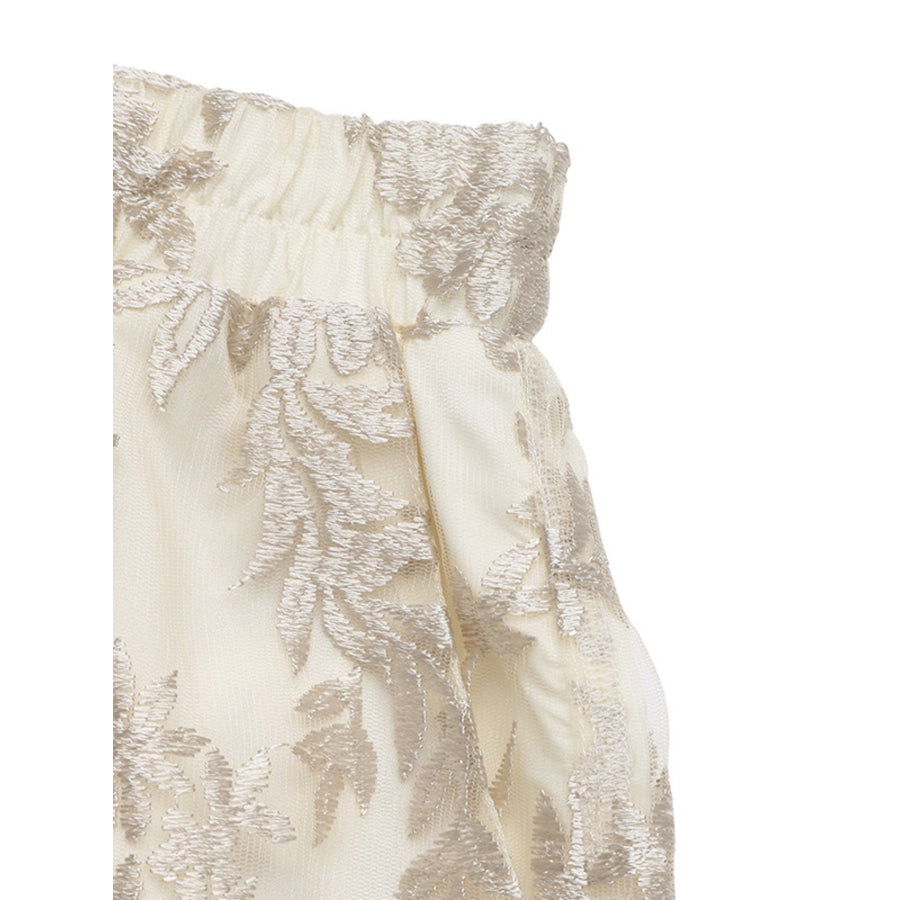 Lace Scalloped Hem Elastic Waist Shorts Apparel and Accessories
