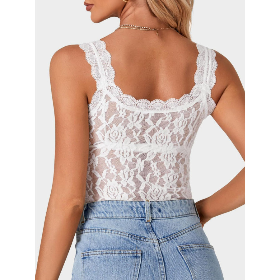 Lace Scoop Neck Tank White / S Apparel and Accessories