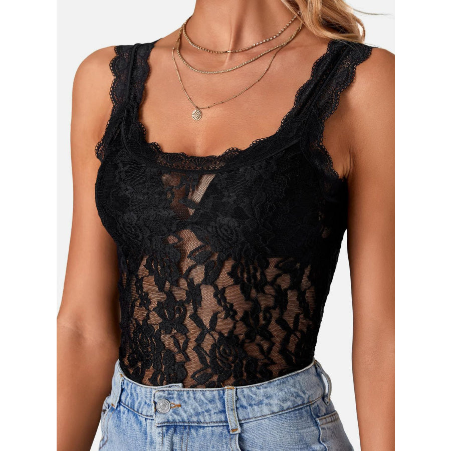 Lace Scoop Neck Tank Black / S Apparel and Accessories