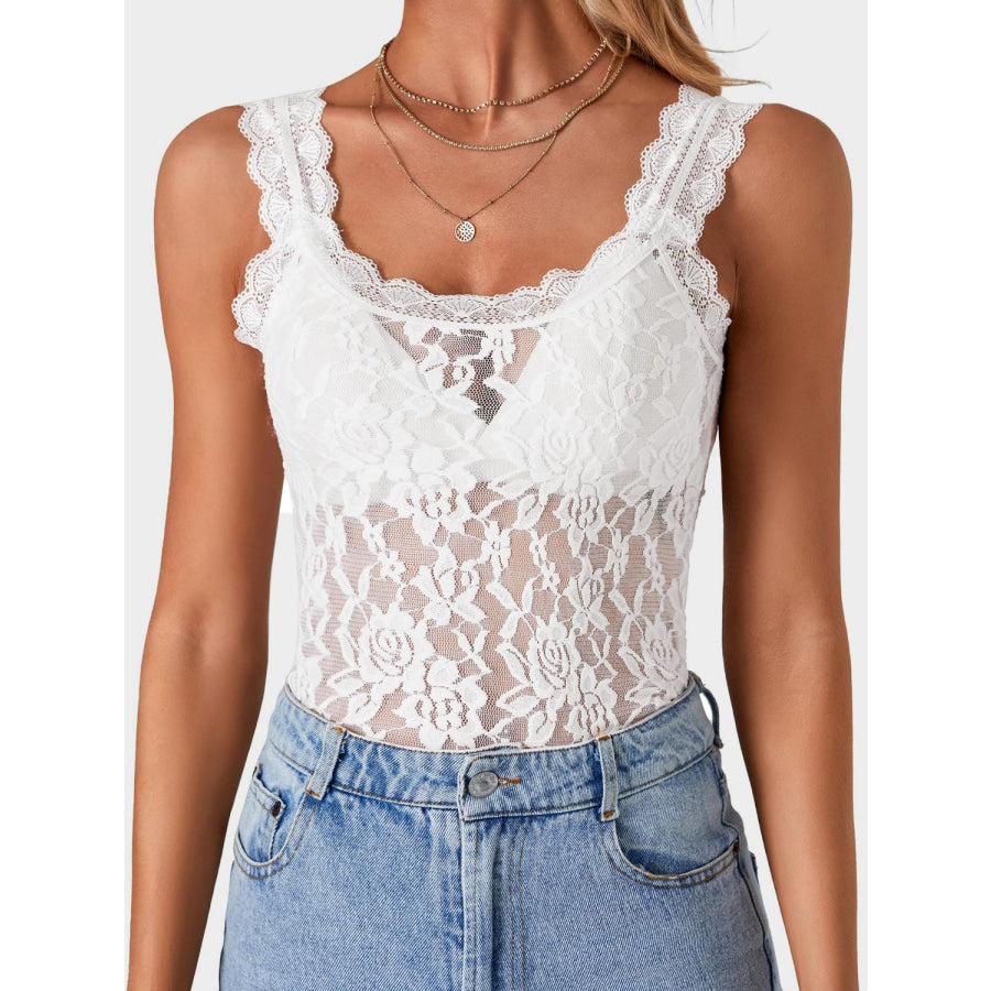 Lace Scoop Neck Tank White / S Apparel and Accessories