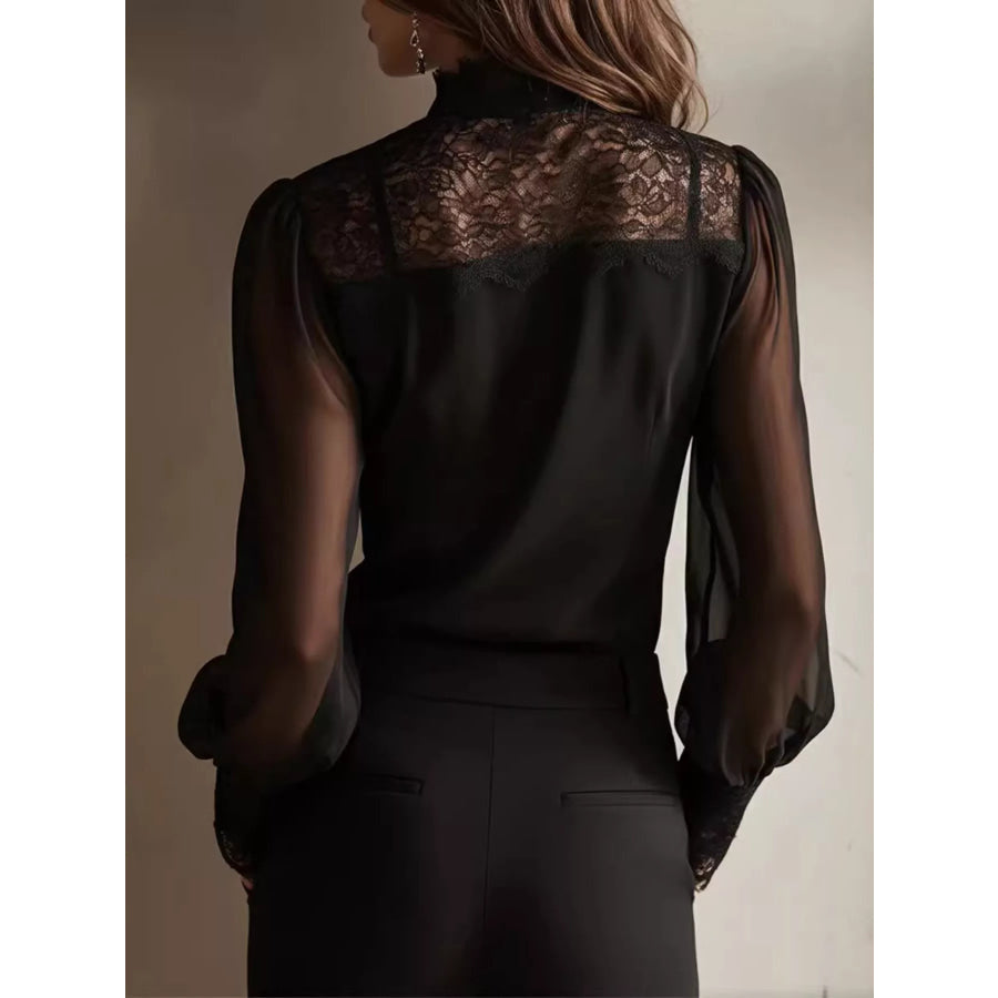Lace Sheer Long Sleeve Blouse Apparel and Accessories