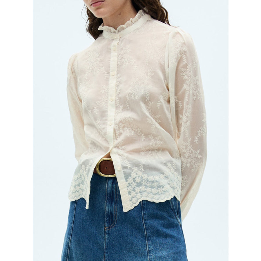 Lace Sheer Long Sleeve Shirt Apparel and Accessories
