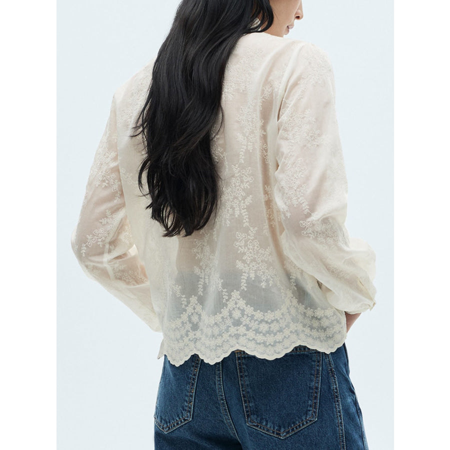 Lace Sheer Long Sleeve Shirt Apparel and Accessories
