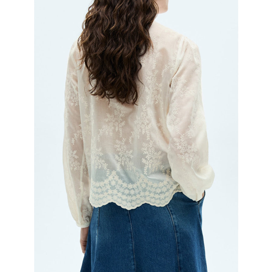 Lace Sheer Long Sleeve Shirt Apparel and Accessories