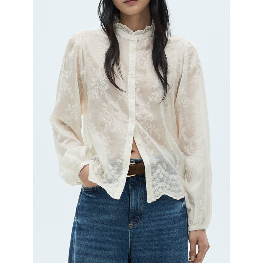 Lace Sheer Long Sleeve Shirt Apparel and Accessories