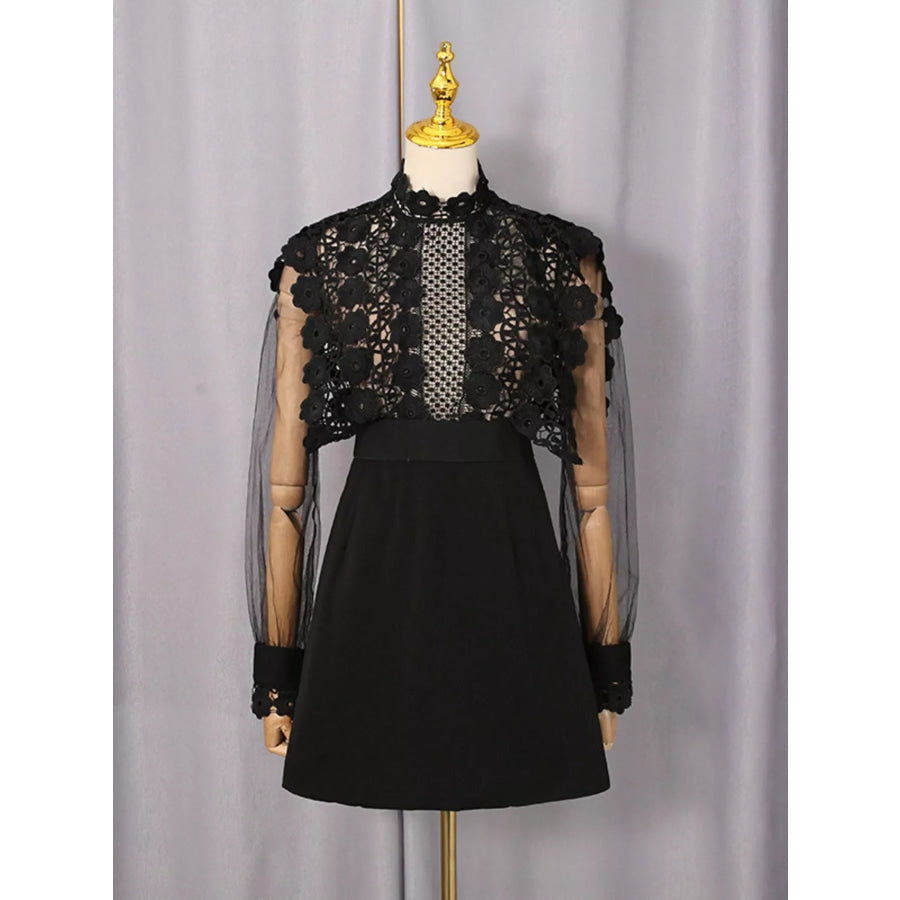 Lace Sheer Sleeve Mini Dress Apparel and Accessories