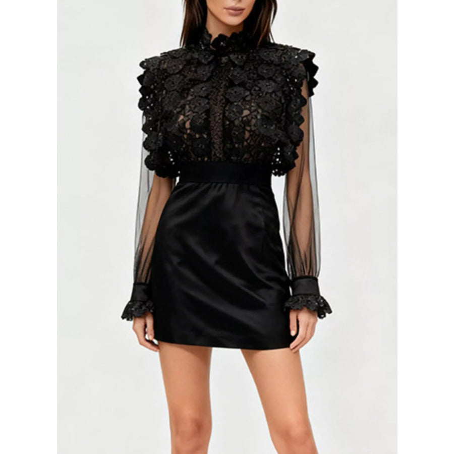 Lace Sheer Sleeve Mini Dress Apparel and Accessories