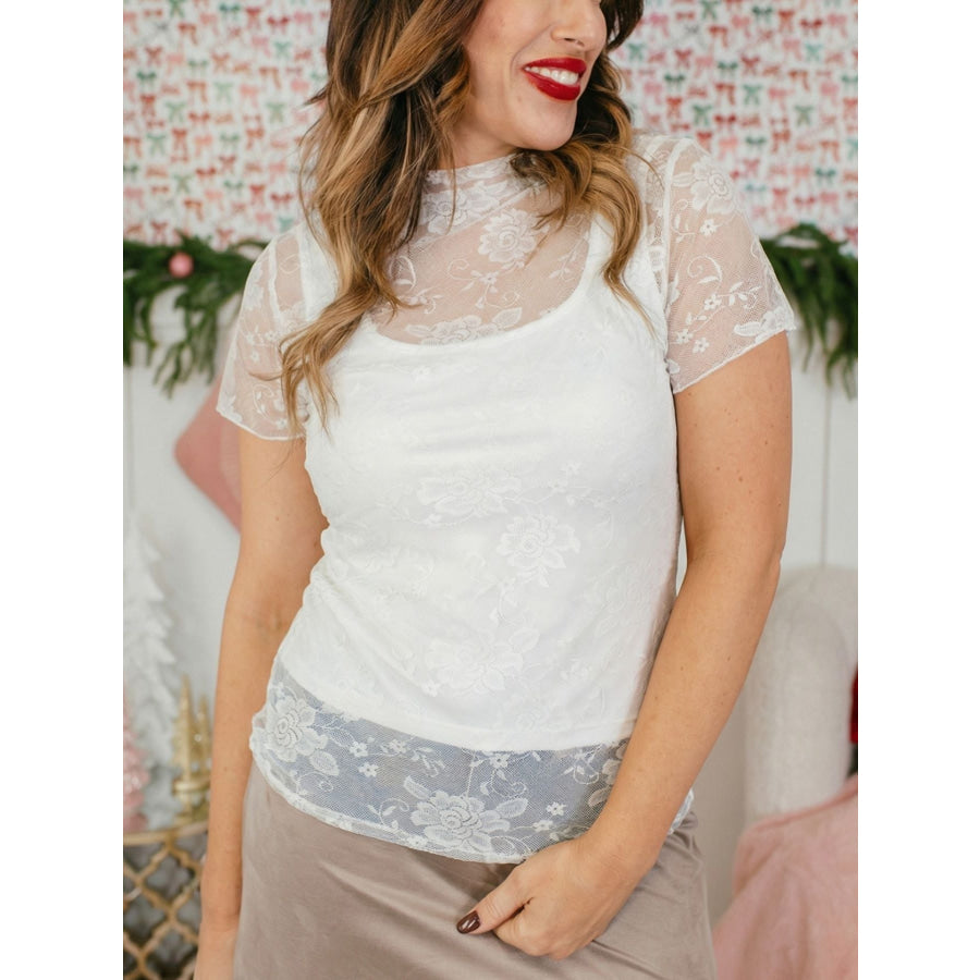 Lace Sheer Top & Tank Set White / S Apparel and Accessories