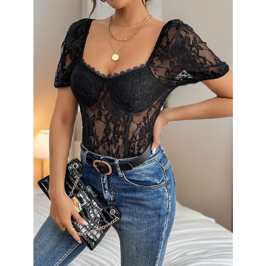 Lace Short Sleeve Bodysuit Apparel and Accessories