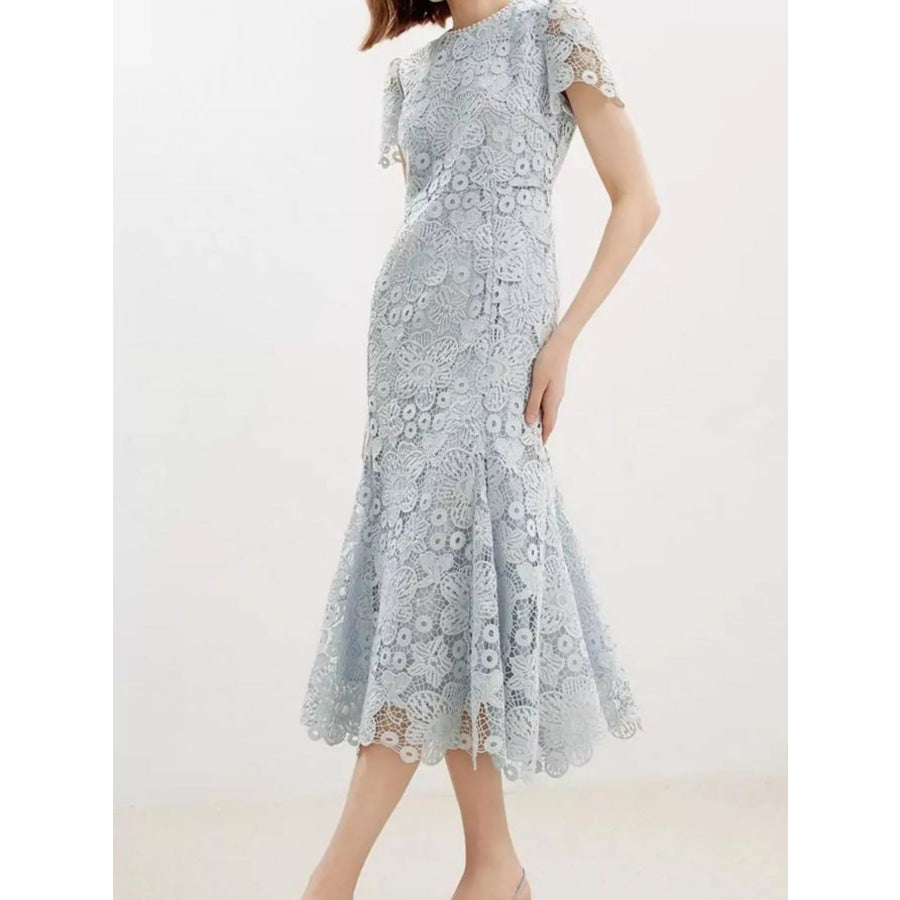 Lace Short Sleeve Mermaid Dress Light Blue / S Apparel and Accessories