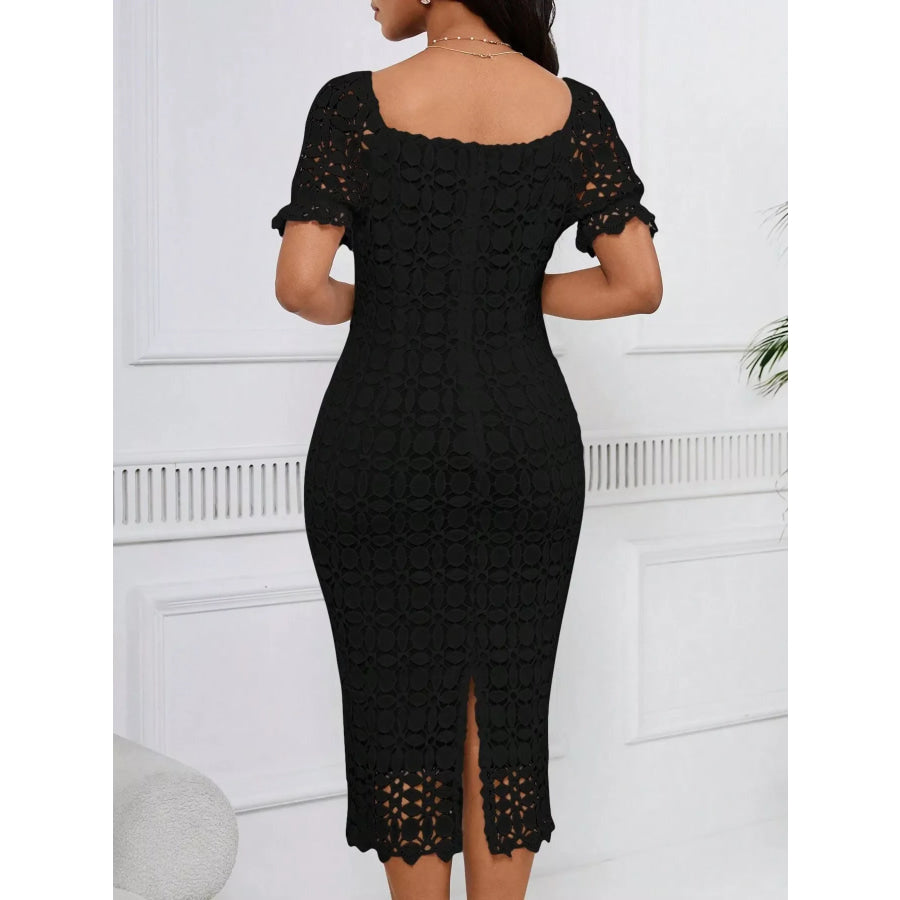 Lace Short Sleeve Midi Dress Apparel and Accessories