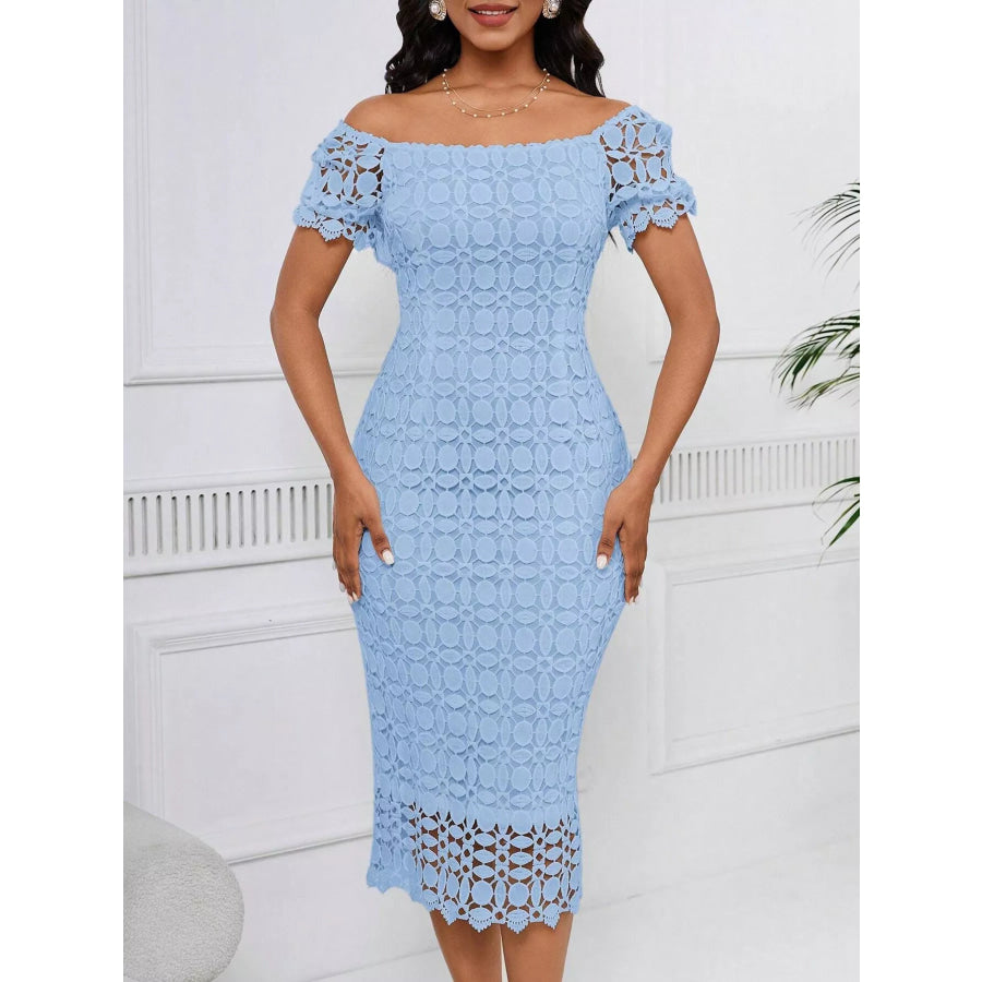 Lace Short Sleeve Midi Dress Apparel and Accessories