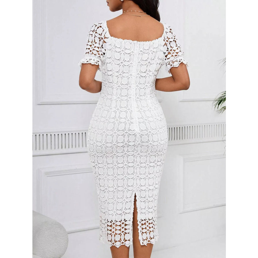 Lace Short Sleeve Midi Dress Apparel and Accessories