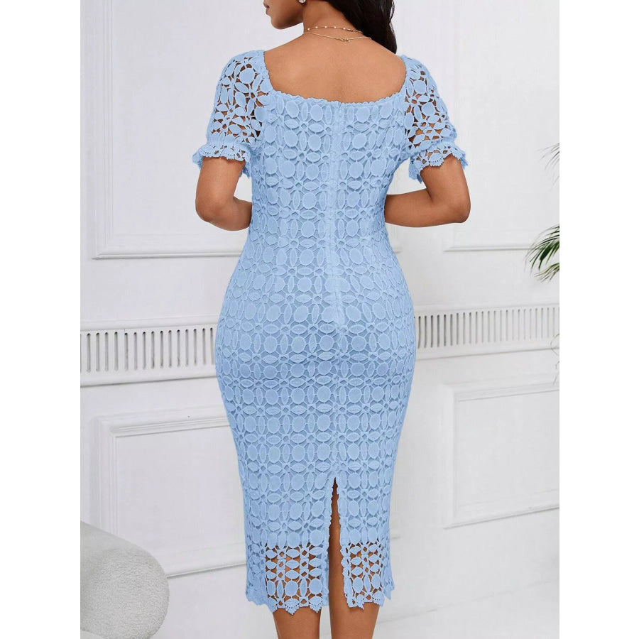 Lace Short Sleeve Midi Dress Apparel and Accessories