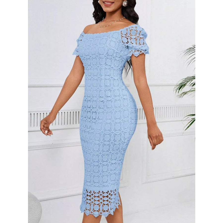 Lace Short Sleeve Midi Dress Apparel and Accessories