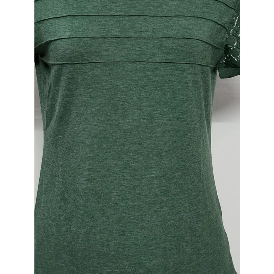 Lace Short Sleeve Round Neck T-Shirt Apparel and Accessories