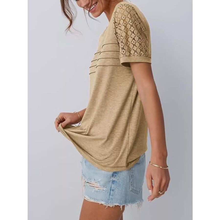 Lace Short Sleeve Round Neck T-Shirt Apparel and Accessories