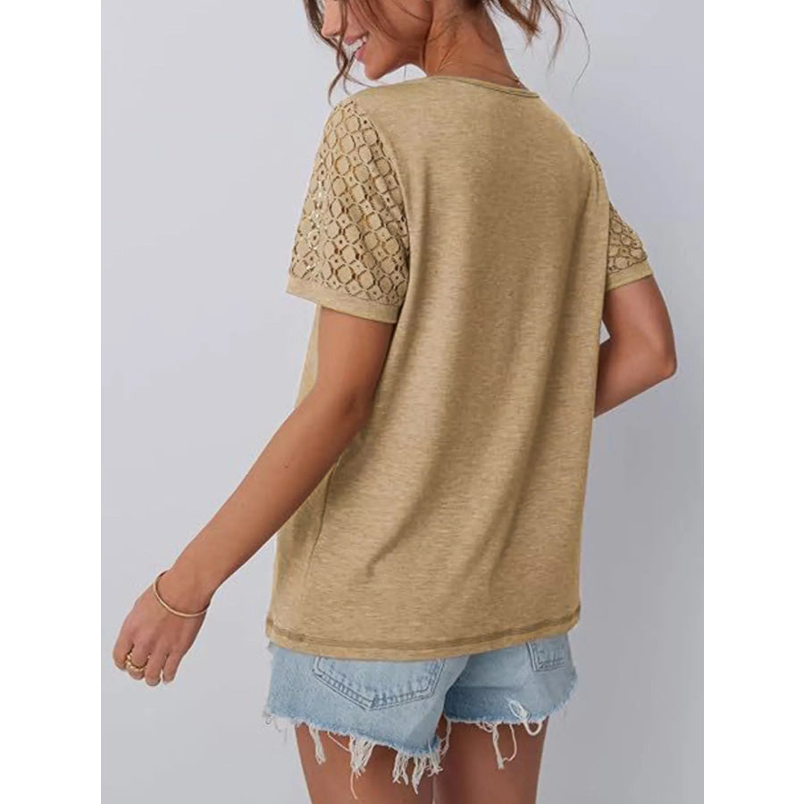 Lace Short Sleeve Round Neck T-Shirt Apparel and Accessories