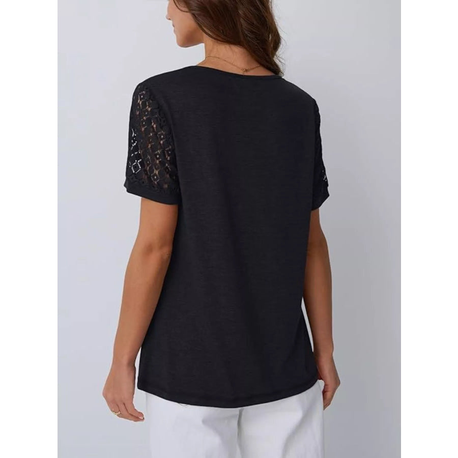Lace Short Sleeve Round Neck T-Shirt Apparel and Accessories