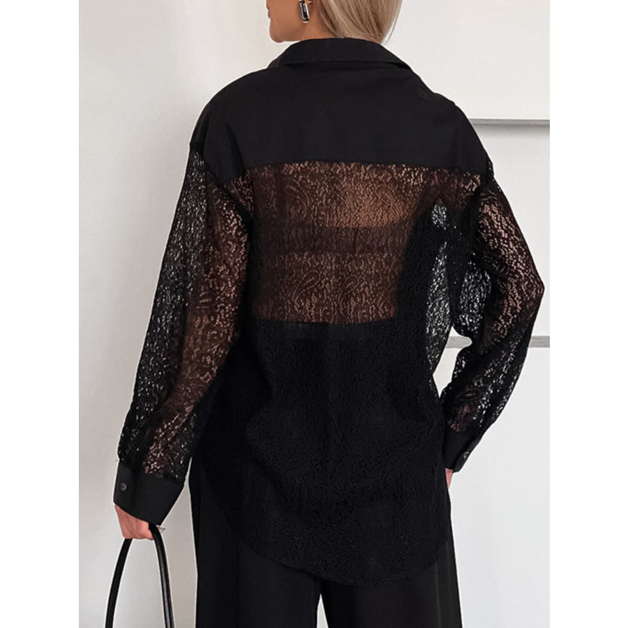 Lace Sleeve Button-Down Shirt Apparel and Accessories