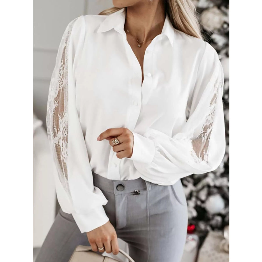 Lace-Sleeve Button Up Shirt Apparel and Accessories