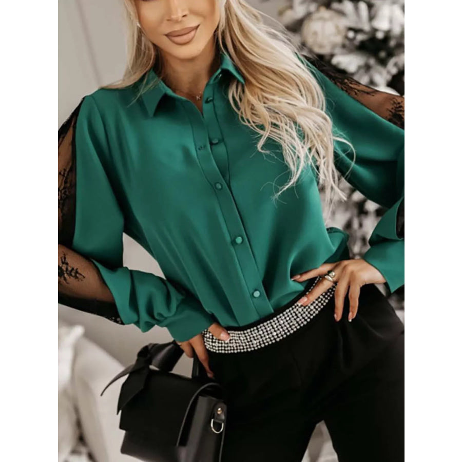 Lace-Sleeve Button Up Shirt Apparel and Accessories