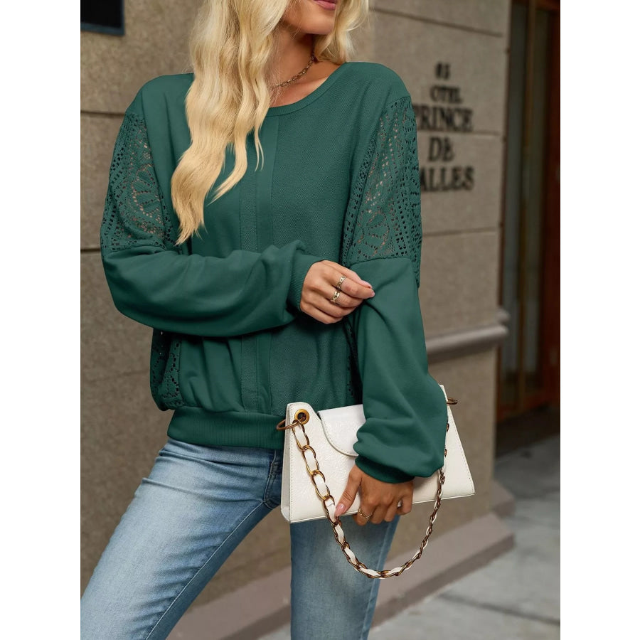Lace Sleeve Crew Neck Sweatshirt Apparel and Accessories