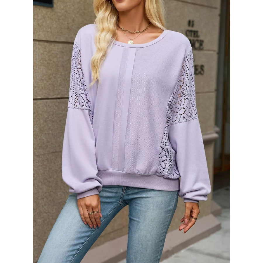 Lace Sleeve Crew Neck Sweatshirt Apparel and Accessories