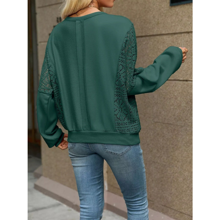 Lace Sleeve Crew Neck Sweatshirt Apparel and Accessories
