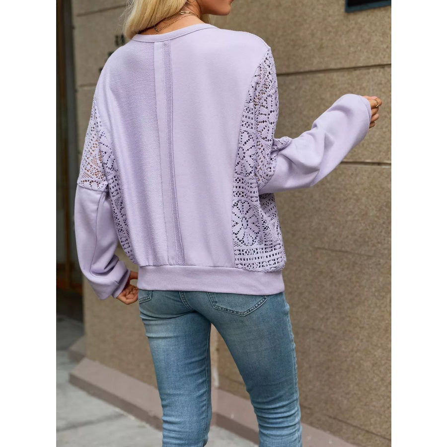 Lace Sleeve Crew Neck Sweatshirt Apparel and Accessories