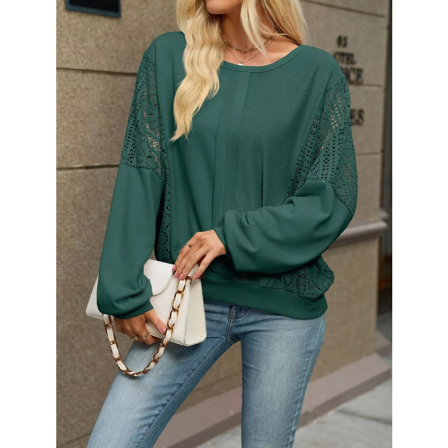 Lace Sleeve Crew Neck Sweatshirt Apparel and Accessories