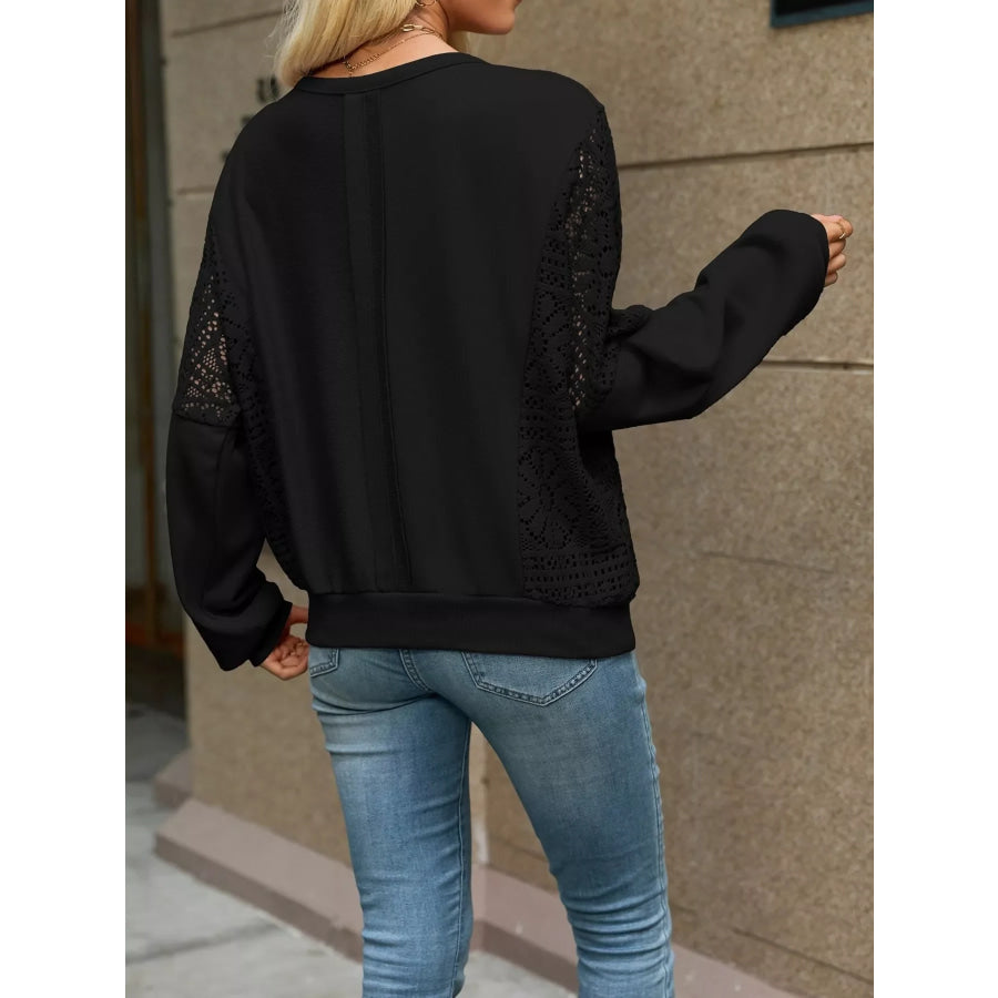 Lace Sleeve Crew Neck Sweatshirt Apparel and Accessories