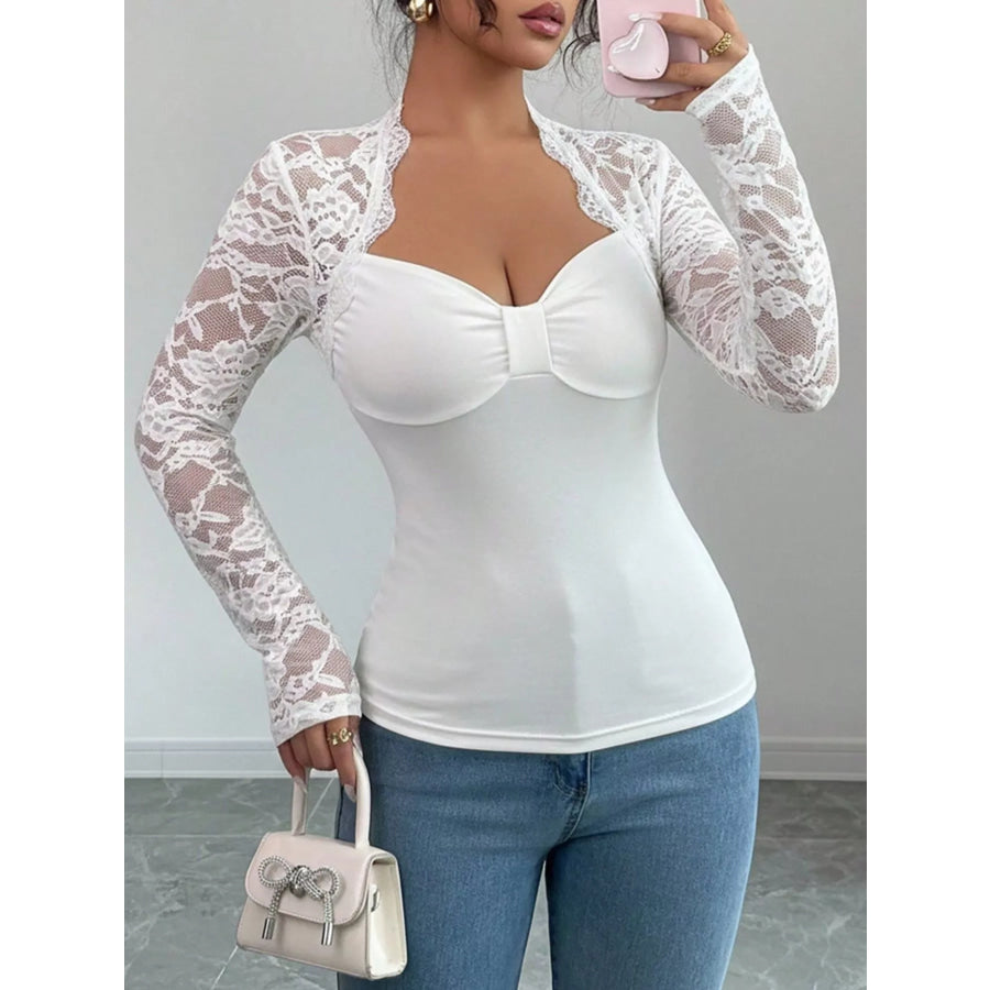 Lace Sleeve Long Sleeve T-Shirt Apparel and Accessories