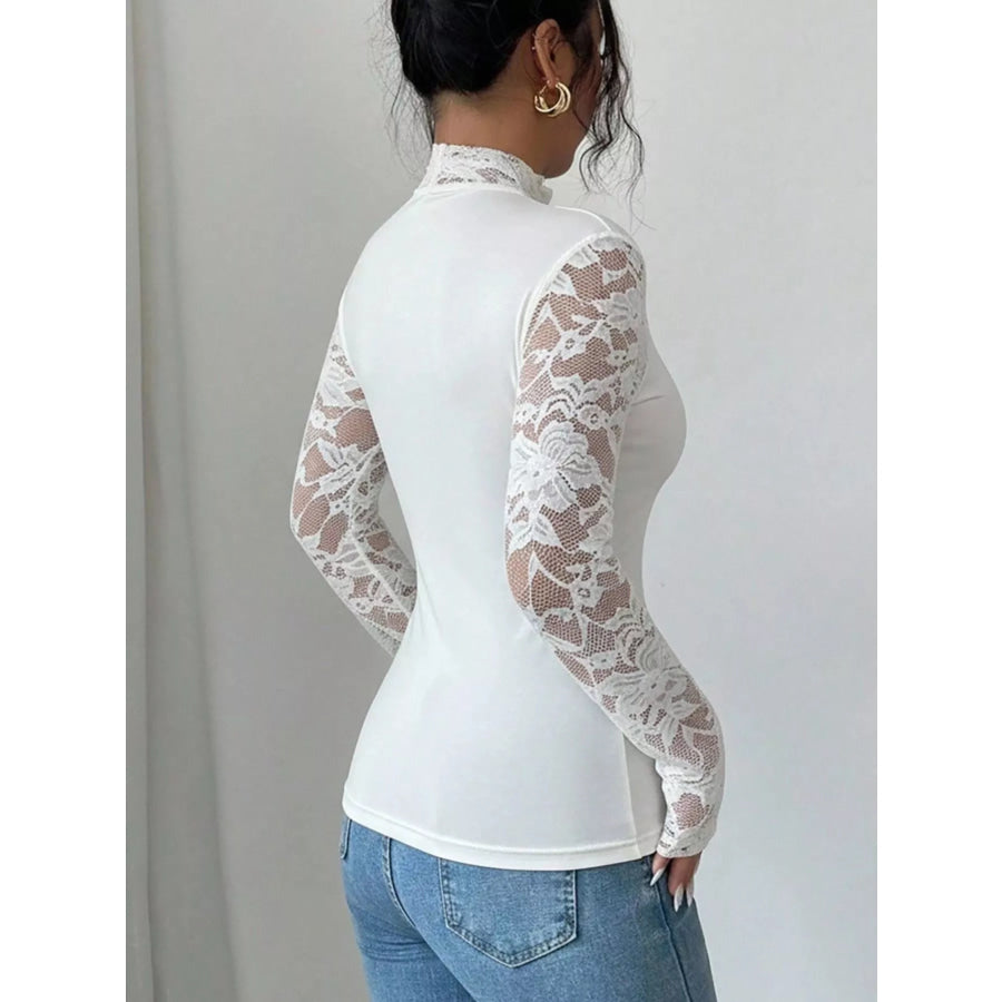 Lace Sleeve Long Sleeve T-Shirt Apparel and Accessories