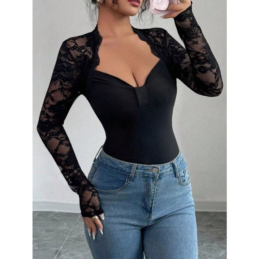 Lace Sleeve Long Sleeve T-Shirt Apparel and Accessories