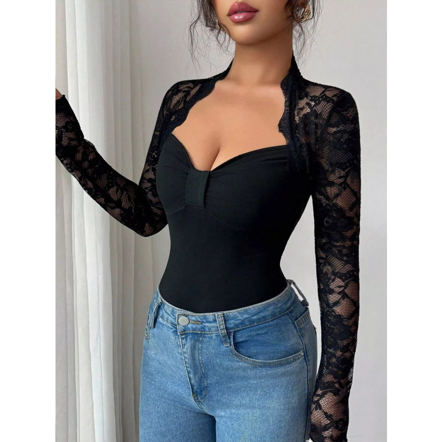 Lace Sleeve Long Sleeve T-Shirt Black / S Apparel and Accessories