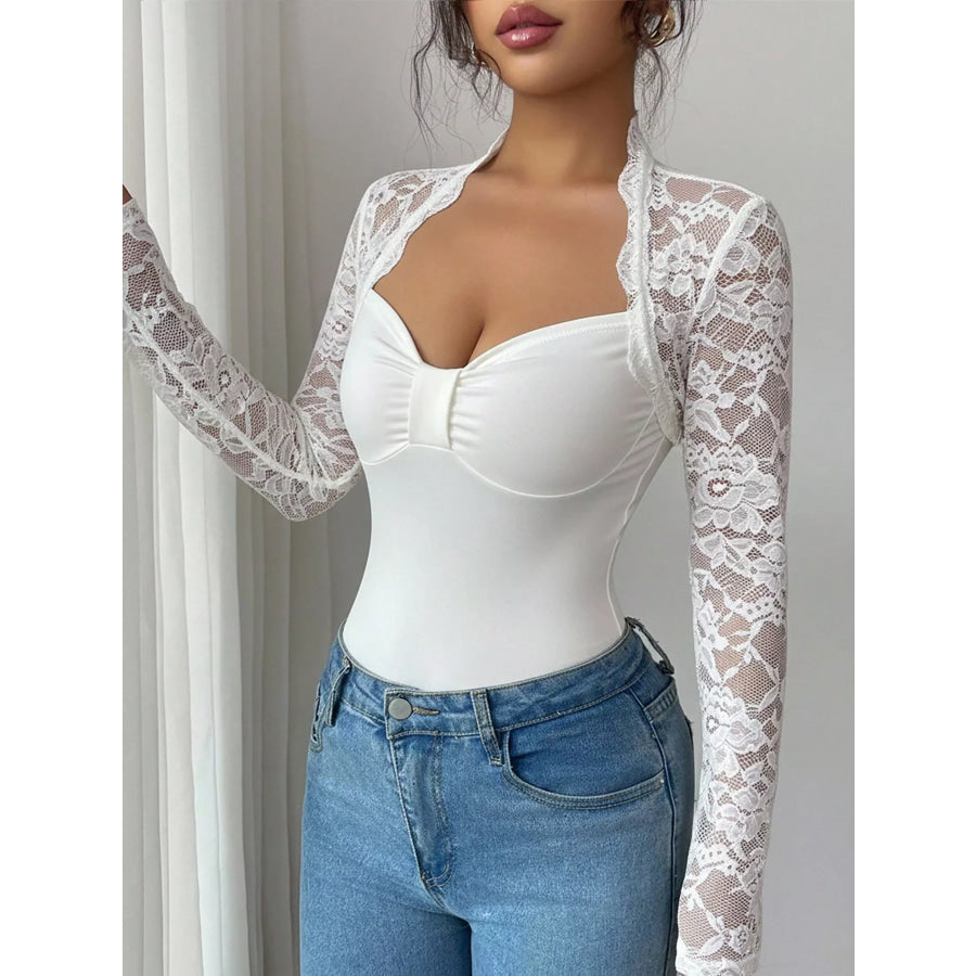 Lace Sleeve Long Sleeve T-Shirt White / S Apparel and Accessories