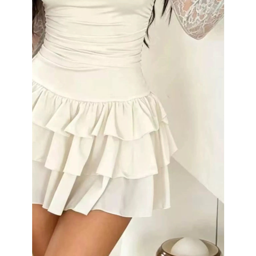 Lace Sleeve Ruffle Layered Mini Dress Apparel and Accessories