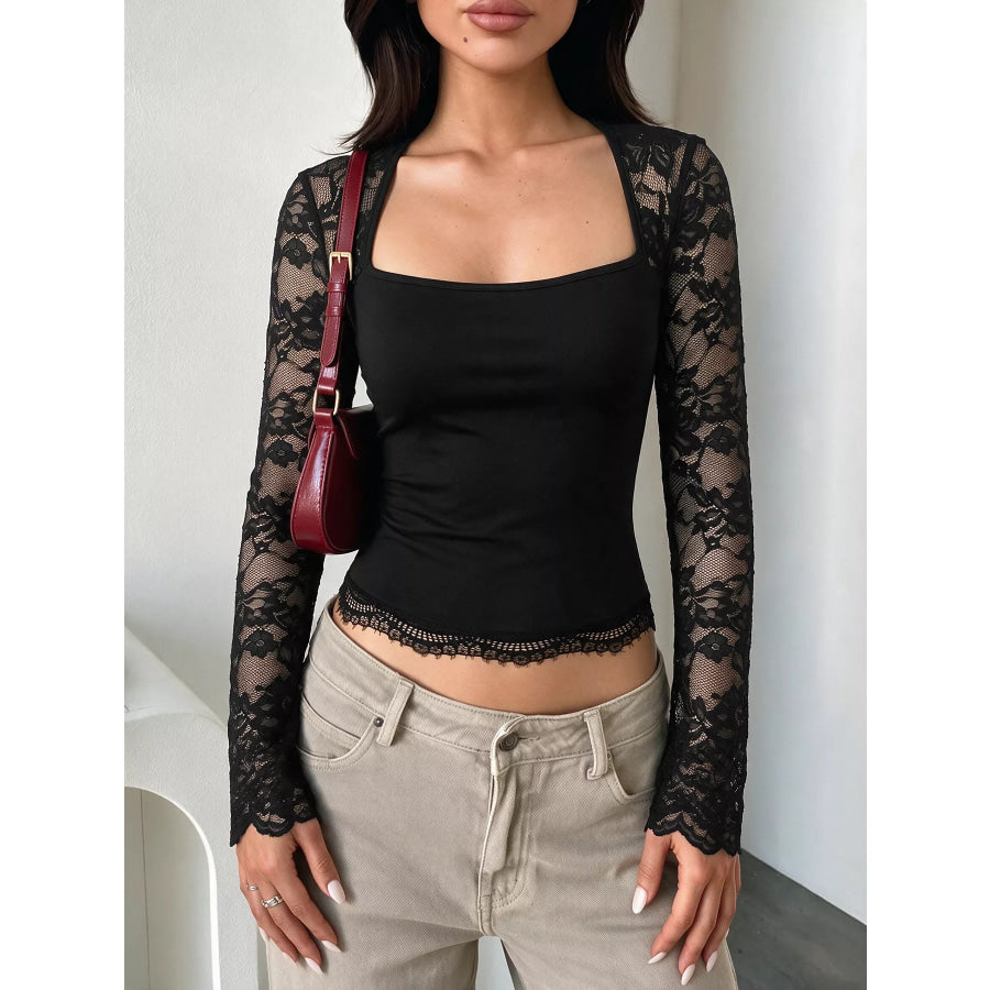 Lace Sleeve Square Neck Top Apparel and Accessories