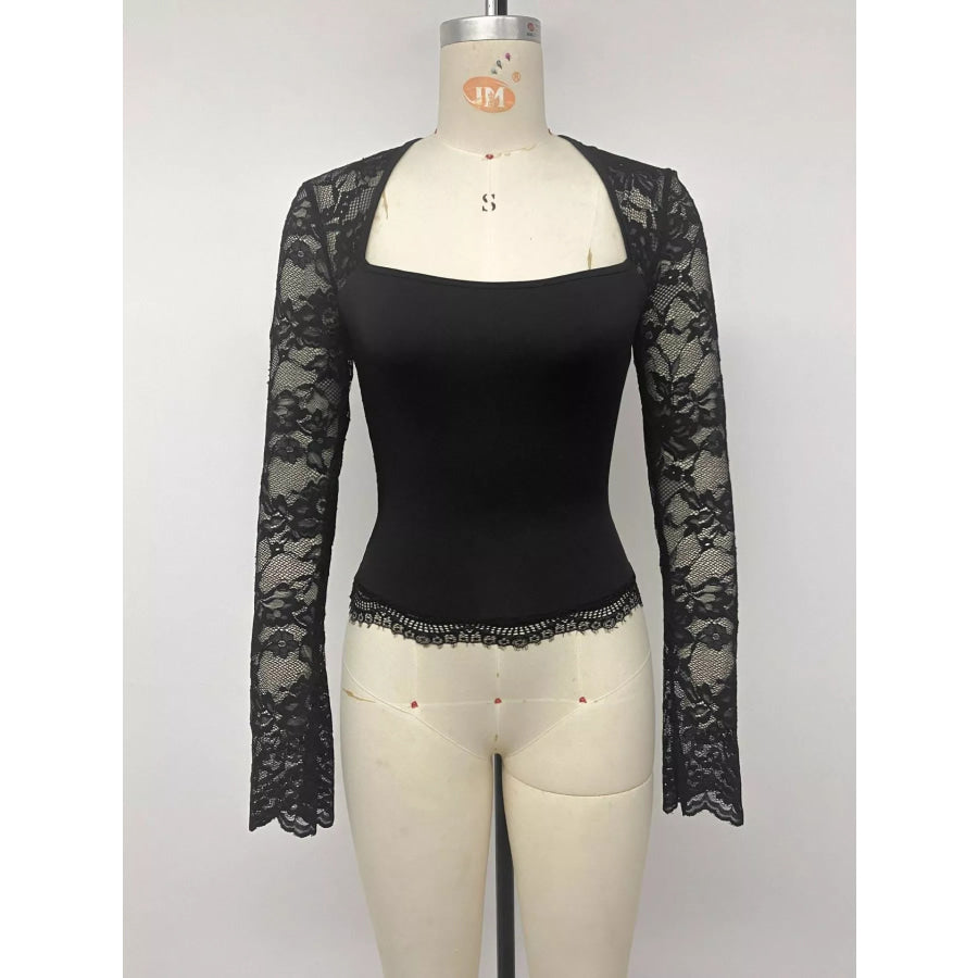 Lace Sleeve Square Neck Top Apparel and Accessories