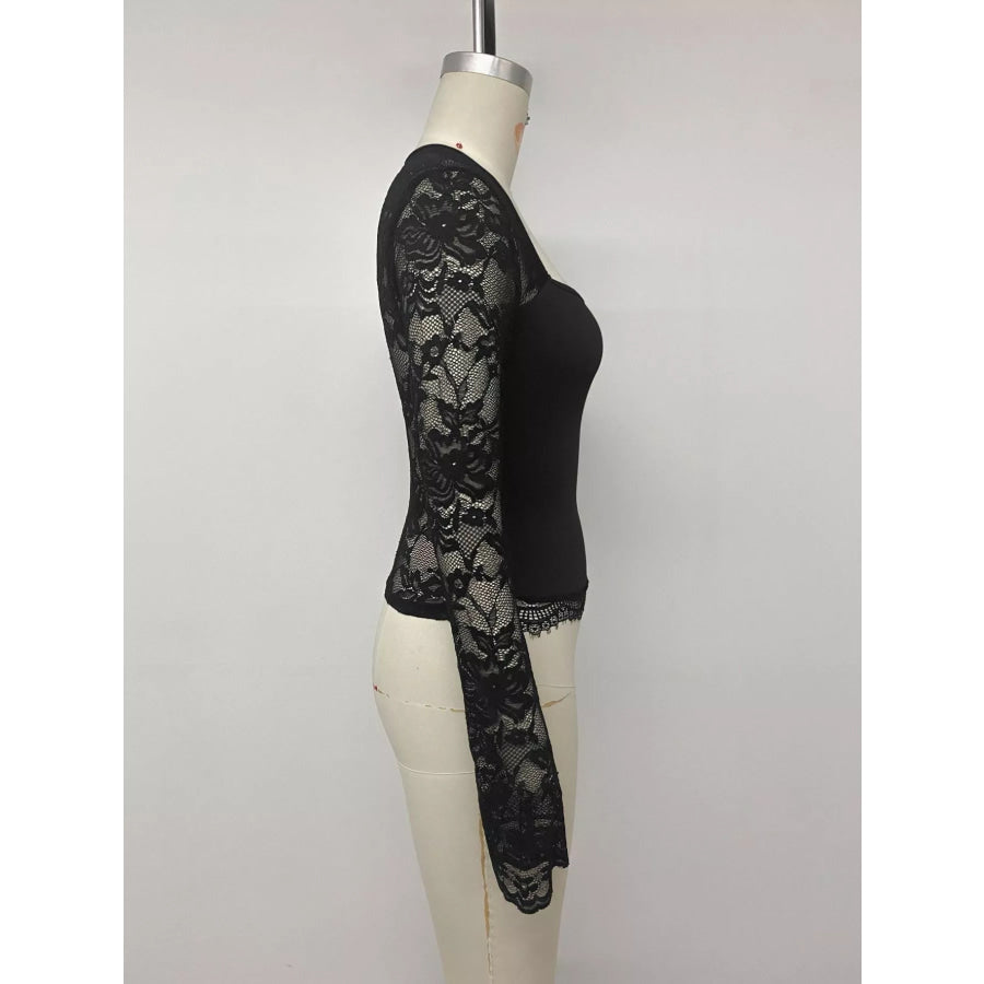 Lace Sleeve Square Neck Top Apparel and Accessories