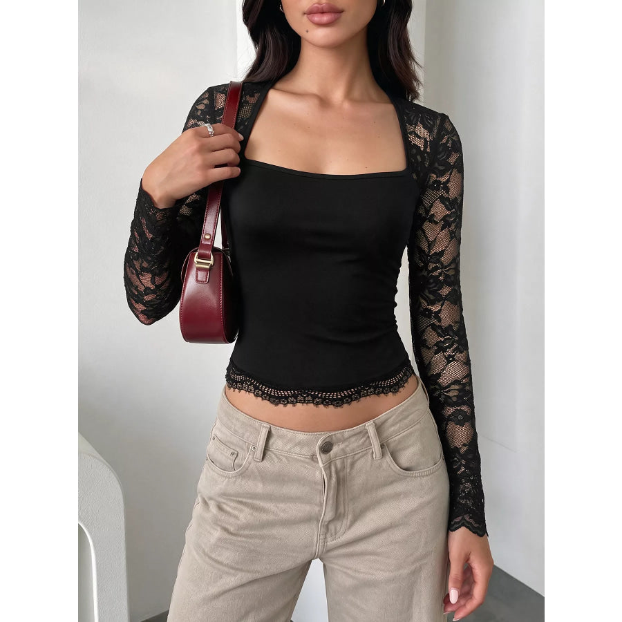 Lace Sleeve Square Neck Top Apparel and Accessories