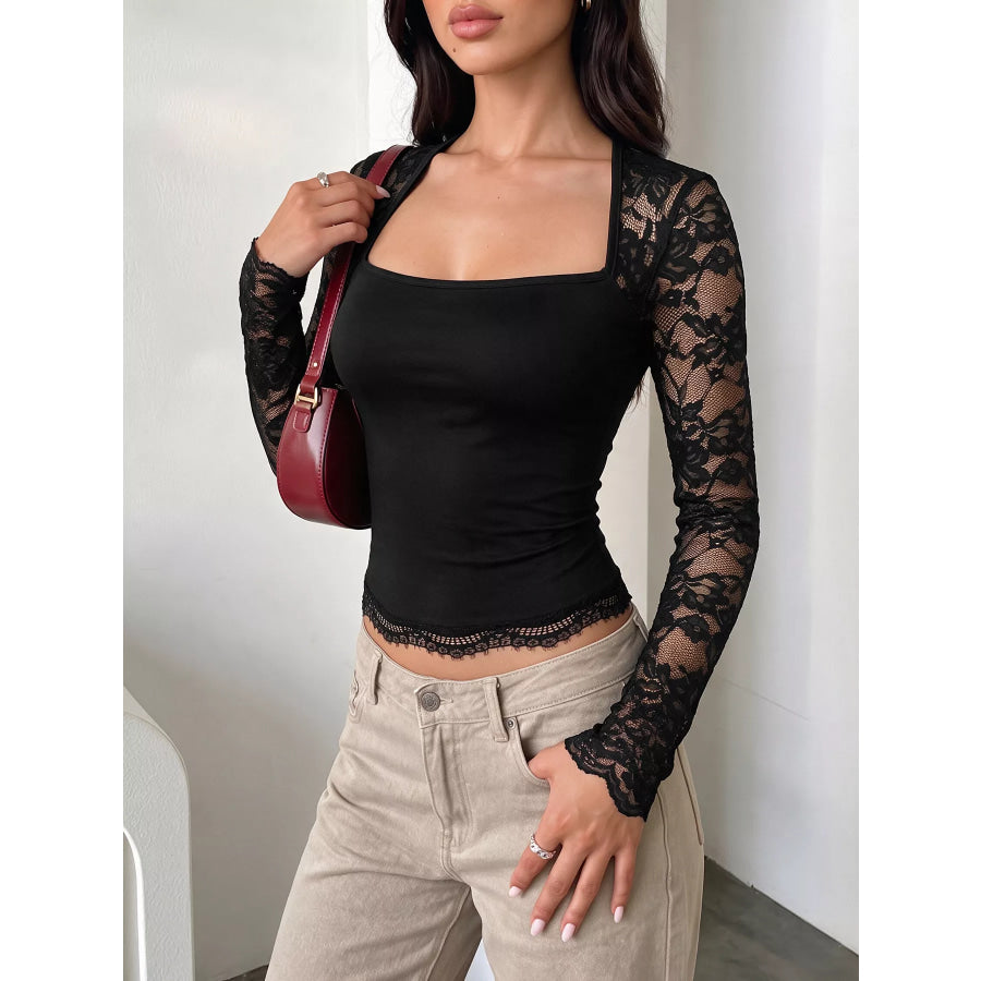 Lace Sleeve Square Neck Top Apparel and Accessories