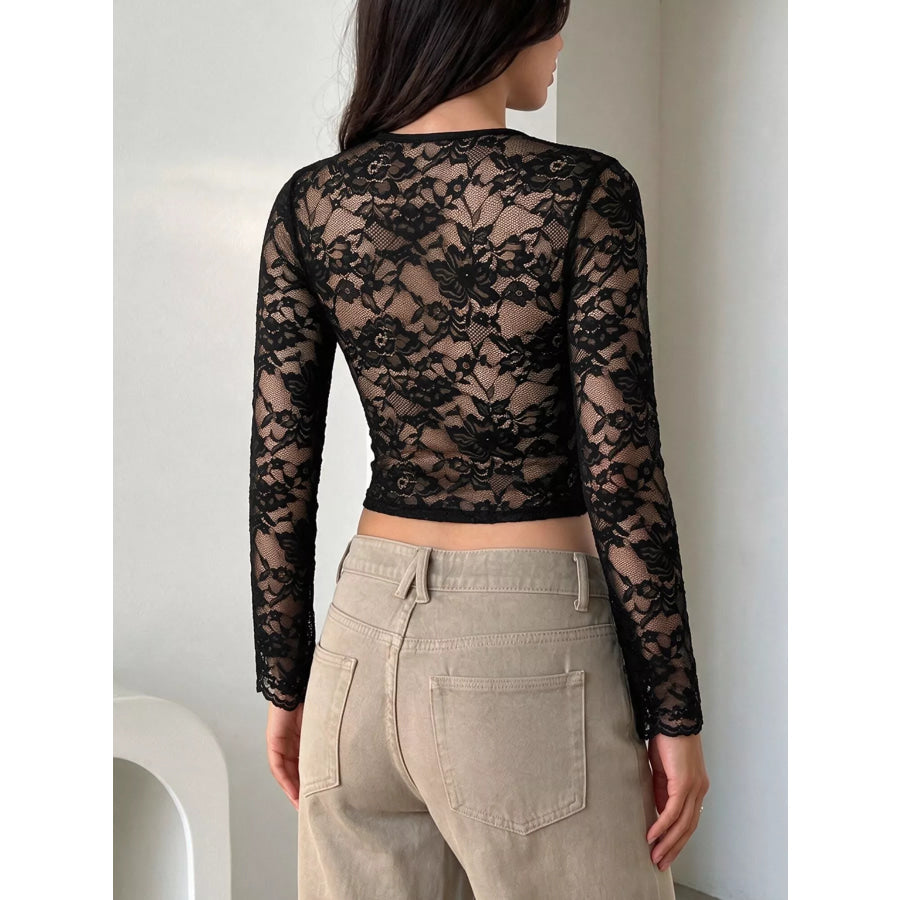 Lace Sleeve Square Neck Top Apparel and Accessories
