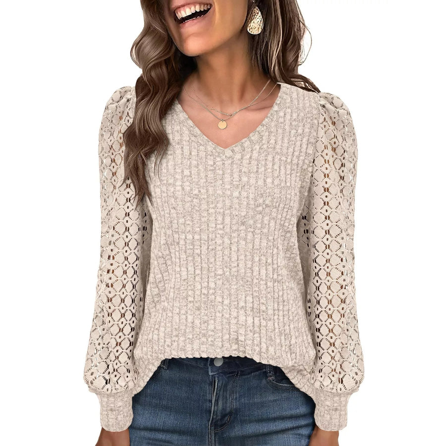 Lace Sleeve V-Neck T-Shirt Apparel and Accessories