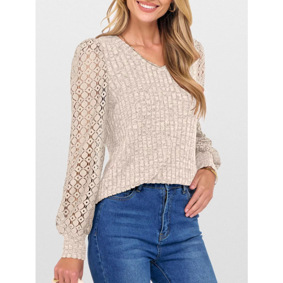 Lace Sleeve V-Neck T-Shirt Apparel and Accessories